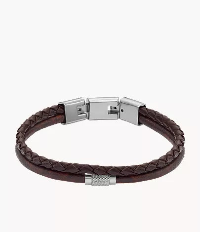 Machine Knurled Texture Brown Leather Multi-Strand Bracelet