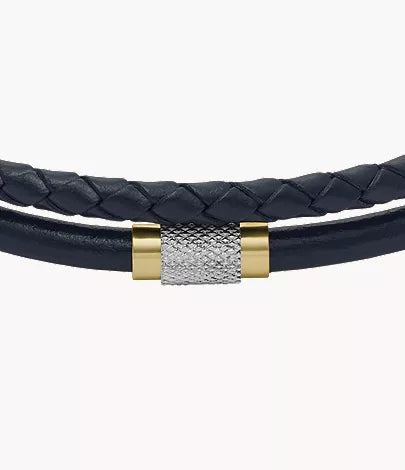 Machine Knurled Texture Navy Leather Multi-Strand Bracelet