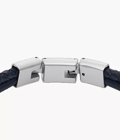 Machine Knurled Texture Navy Leather Multi-Strand Bracelet