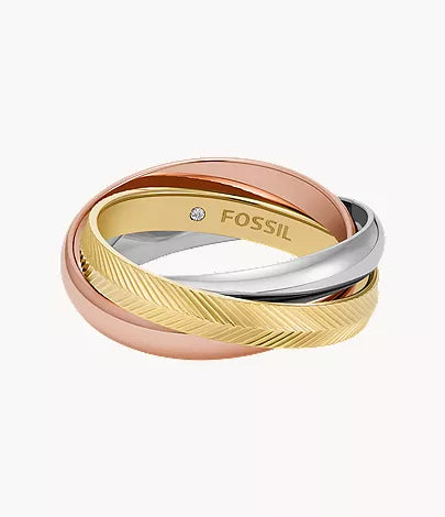 Harlow Interlocking Links Tri-Tone Stainless Steel Band Ring