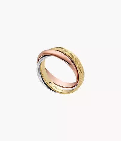 Harlow Interlocking Links Tri-Tone Stainless Steel Band Ring