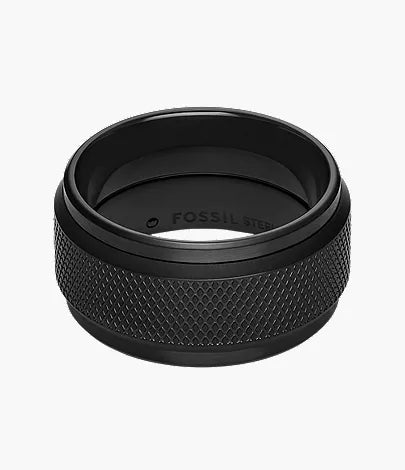 Machine Knurled Texture Black Stainless Steel Band Ring
