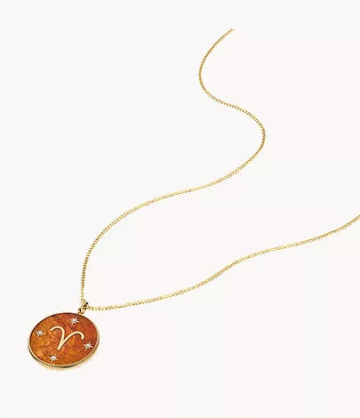 Aries Sutton Zodiac Gold-Tone Stainless Steel Red Carnelian Pendant Necklace