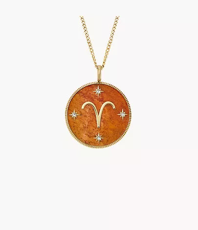 Aries Sutton Zodiac Gold-Tone Stainless Steel Red Carnelian Pendant Necklace