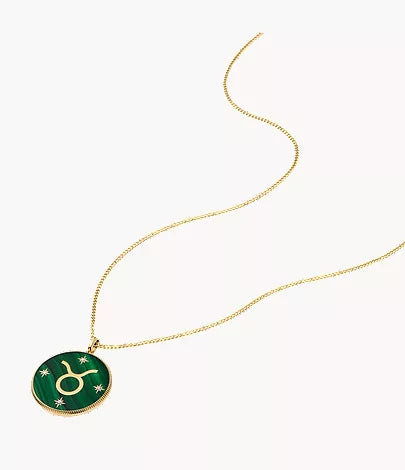 Taurus Sutton Zodiac Gold-Tone Stainless Steel Green Malachite Pendant Necklace