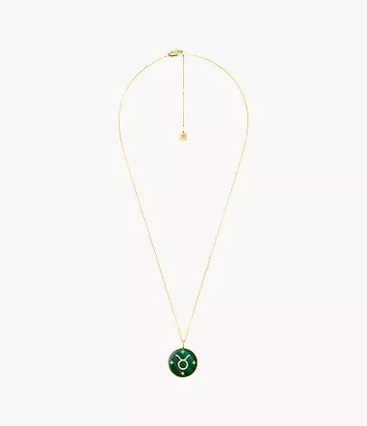 Taurus Sutton Zodiac Gold-Tone Stainless Steel Green Malachite Pendant Necklace