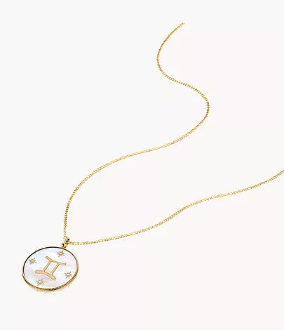 Gemini Sutton Zodiac Gold-Tone Stainless Steel White Mother-of-Pearl Pendant Necklace