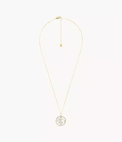 Gemini Sutton Zodiac Gold-Tone Stainless Steel White Mother-of-Pearl Pendant Necklace