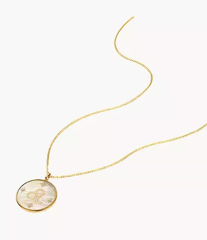 Leo Sutton Zodiac Gold-Tone Stainless Steel Gold Mother-of-Pearl Pendant Necklace