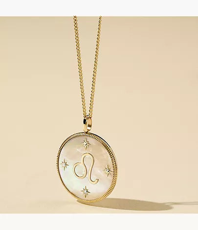 Leo Sutton Zodiac Gold-Tone Stainless Steel Gold Mother-of-Pearl Pendant Necklace