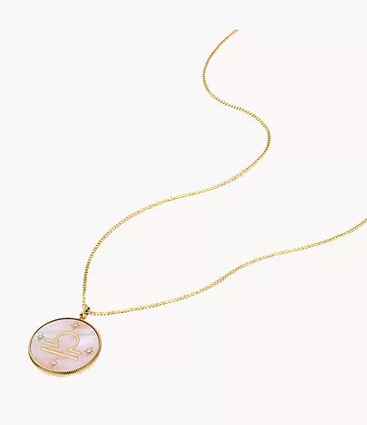 Libra Sutton Zodiac Gold-Tone Stainless Steel Pink Mother-of-Pearl Pendant Necklace