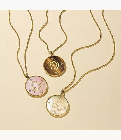 Libra Sutton Zodiac Gold-Tone Stainless Steel Pink Mother-of-Pearl Pendant Necklace