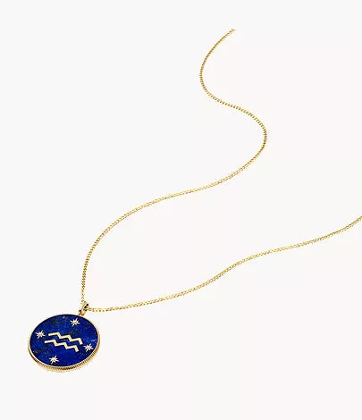 Aquarius Sutton Zodiac Gold-Tone Stainless Steel Blue Lapis Pendant Necklace