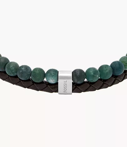 Beads Brown Leather Multi-Strand Bracelet