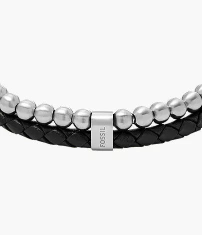 Beads Black Leather Multi-Strand Bracelet
