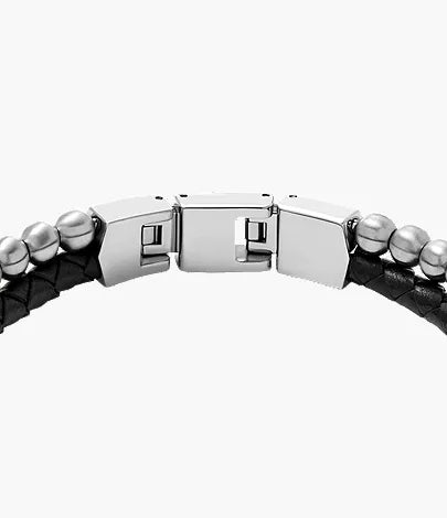 Beads Black Leather Multi-Strand Bracelet