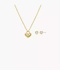 Sadie Gold-Tone Stainless Steel Heart Necklace and Earrings Gift Set