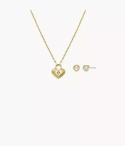 Sadie Gold-Tone Stainless Steel Heart Necklace and Earrings Gift Set