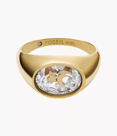 Sutton Shaky Glitz Gold-Tone Stainless Steel Moon and Star Signet Ring