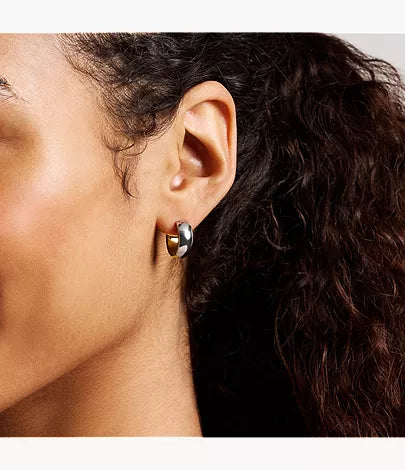 Ellis Domed Collection Two-Tone Stainless Steel Hoop Earrings