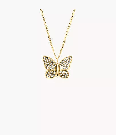 Sutton Pavé Butterfly Gold-Tone Stainless Steel Pendant Necklace