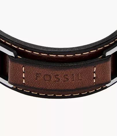 Machine Rugged Stainless Steel and Brown Padded Leather Strap Bracelet