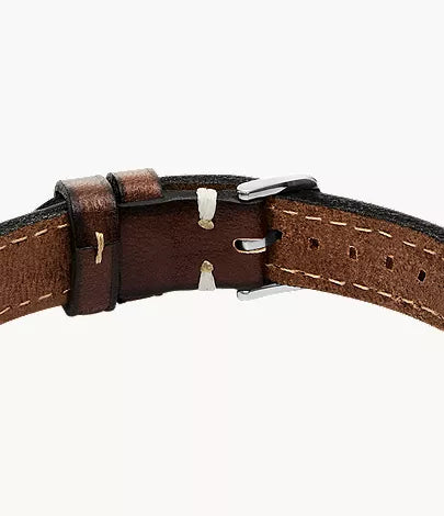 Machine Rugged Stainless Steel and Brown Padded Leather Strap Bracelet