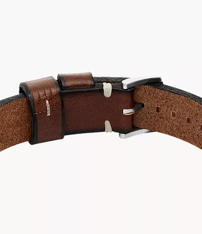 Machine Rugged Stainless Steel and Brown Leather Strap Bracelet