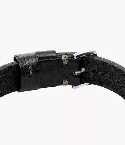 Machine Rugged Stainless Steel and Black Leather Strap Bracelet