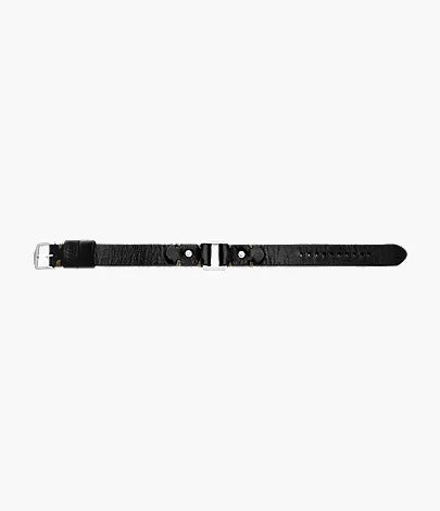 Machine Rugged Stainless Steel and Black Leather Strap Bracelet