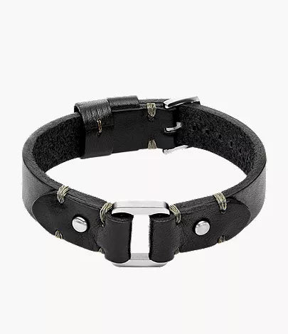 Machine Rugged Stainless Steel and Brown Leather Strap Bracelet T3