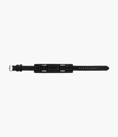 Machine Rugged Stainless Steel and Black Padded Leather Strap Bracelet