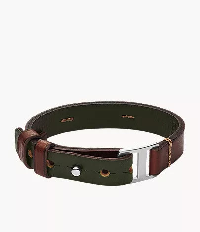 Machine Rugged Green and Brown Leather Strap Bracelet