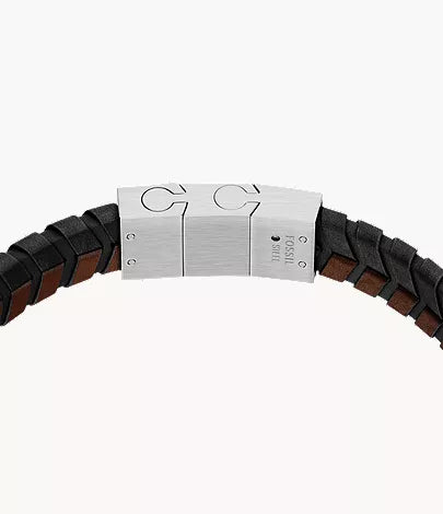Woven Black and Brown Leather Bracelet