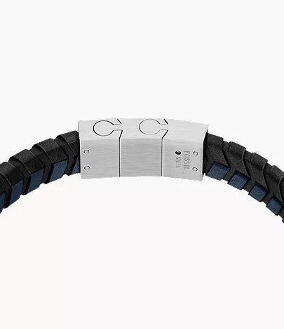 Woven Blue and Black Leather Bracelet