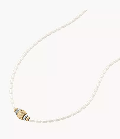 Harlow Rondelles White Acrylic Pearl Stainless Steel Station Necklace