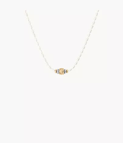 Harlow Rondelles White Acrylic Pearl Stainless Steel Station Necklace