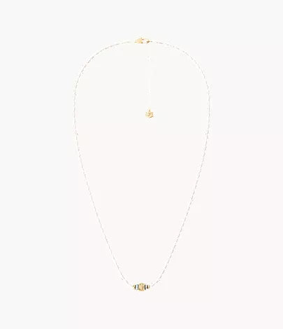 Harlow Rondelles White Acrylic Pearl Stainless Steel Station Necklace