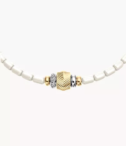 Harlow Rondelles White Acrylic Pearl Stainless Steel Station Bracelet