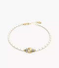 Harlow Rondelles White Acrylic Pearl Stainless Steel Station Bracelet