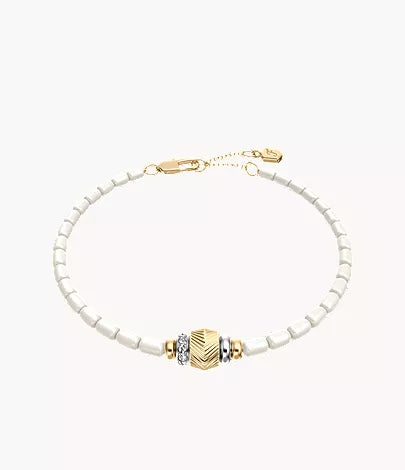 Harlow Rondelles White Acrylic Pearl Stainless Steel Station Bracelet