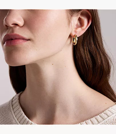 Ellis Domed Collection Medium Gold-Tone Stainless Steel Hoop Earrings