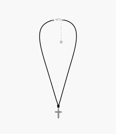 Machine Black Leather Cross Pendant Necklace