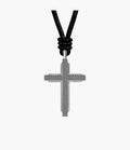 Machine Black Leather Cross Pendant Necklace