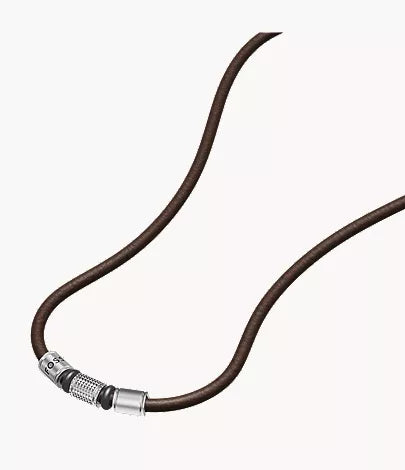 Machine Rondelles Brown Leather Station Necklace