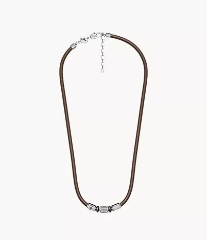 Machine Rondelles Brown Leather Station Necklace