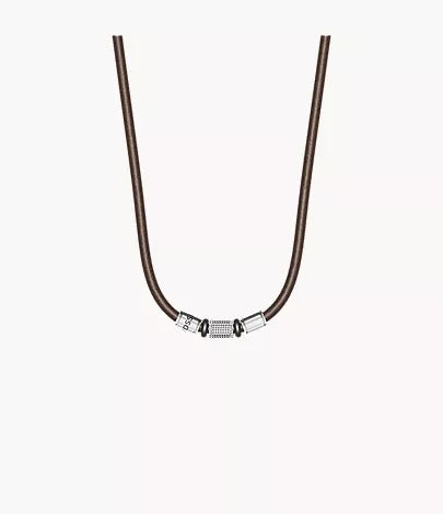 Machine Rondelles Brown Leather Station Necklace