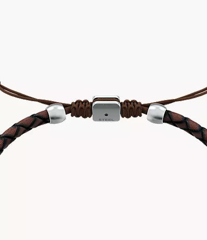 Machine Rondelles Brown Leather Station Bracelet