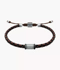 Machine Rondelles Brown Leather Station Bracelet