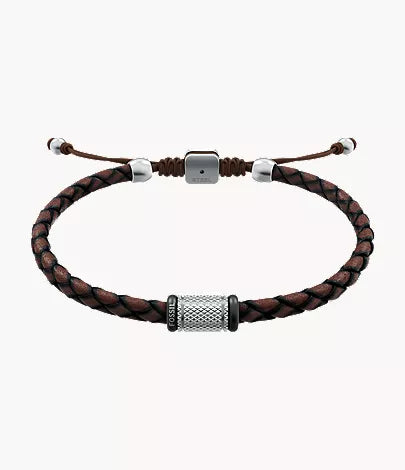 Machine Rondelles Brown Leather Station Bracelet